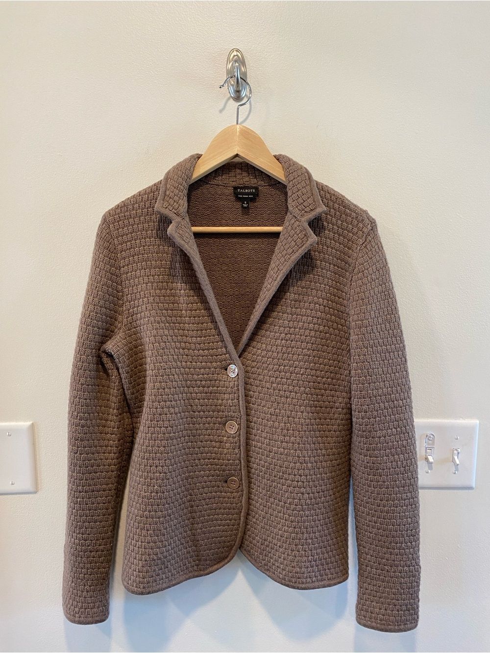 Talbots womens pure Merino wool sweater blazer sz small chocolate brown classic